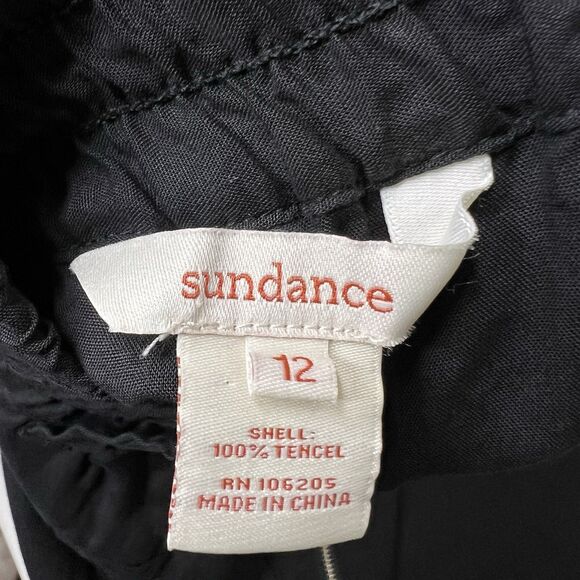 Sundance Pants Womens 12 Black Tencel Elastic Waist Zip Pockets Tapered 28” - Picture 2 of 10